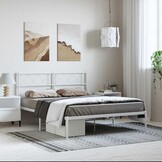 vidaXL Bedframe met hoofdbord metaal wit 135x190 cm