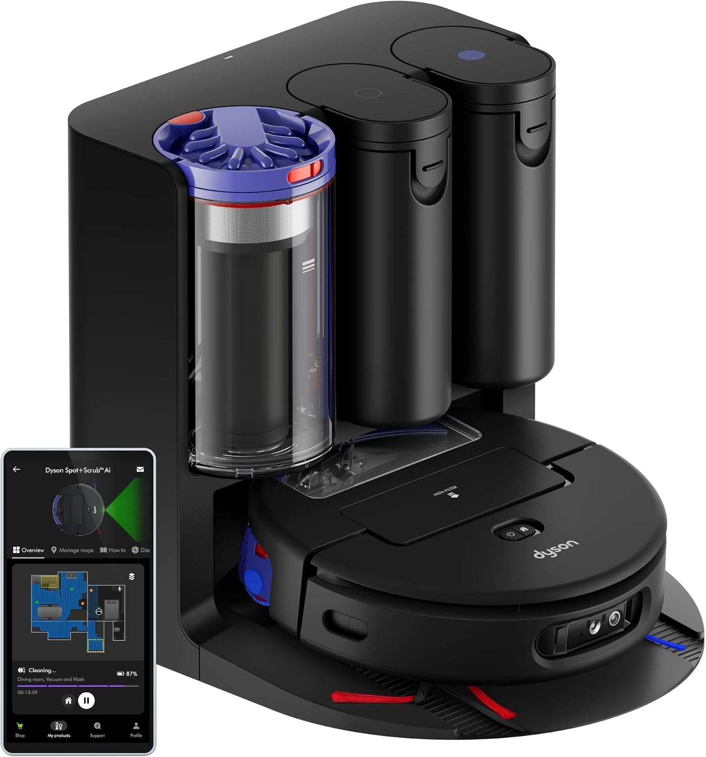 DYSON Robot Spot + Scrub Ai Robotstofzuiger Zwart/blauw