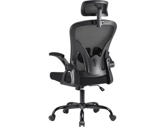 Farini Bureaustoel, bureaustoel met hoofdsteun, in hoogte verstelbaar, ergonomische stoel, thuiskantoor, computerstoelen, managersstoel met armleuning met wielen, zwart