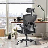Farini Bureaustoel, bureaustoel met hoofdsteun, in hoogte verstelbaar, ergonomische stoel, thuiskantoor, computerstoelen, managersstoel met armleuning met wielen, zwart