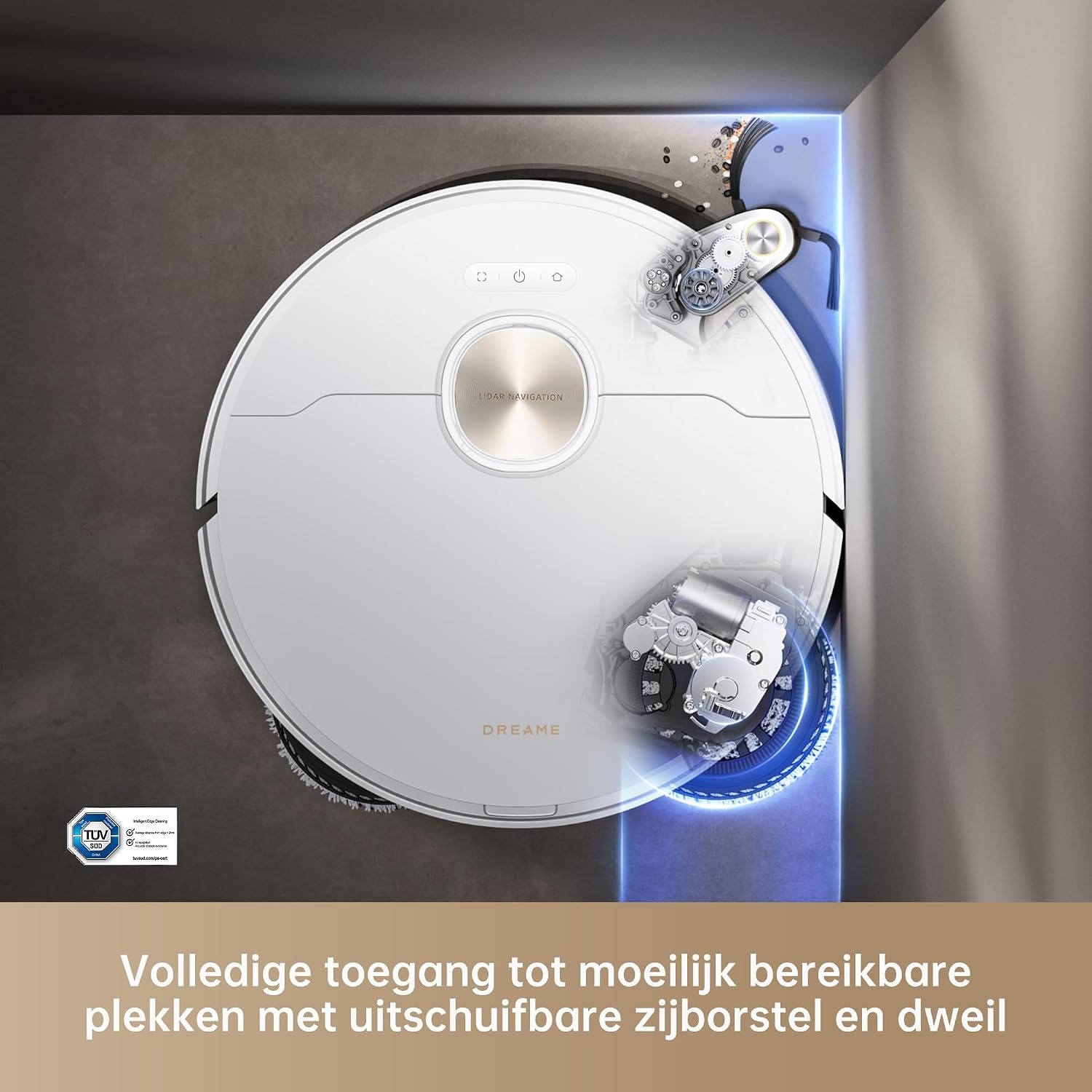 DREAME X40 Ultra Complete Robotstofzuiger met afneembare en optilbare dweil,uitgebreide reiniging met zijborstels, zuigkracht van 12.000 Pa, zelfreinigende dweil en wasbord van 70 ℃,automatisch legen