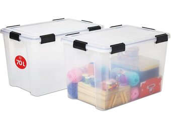 Iris Ohyama Luchtdichte Opbergboxen - Set van 2 - 70 Liter - Transparant