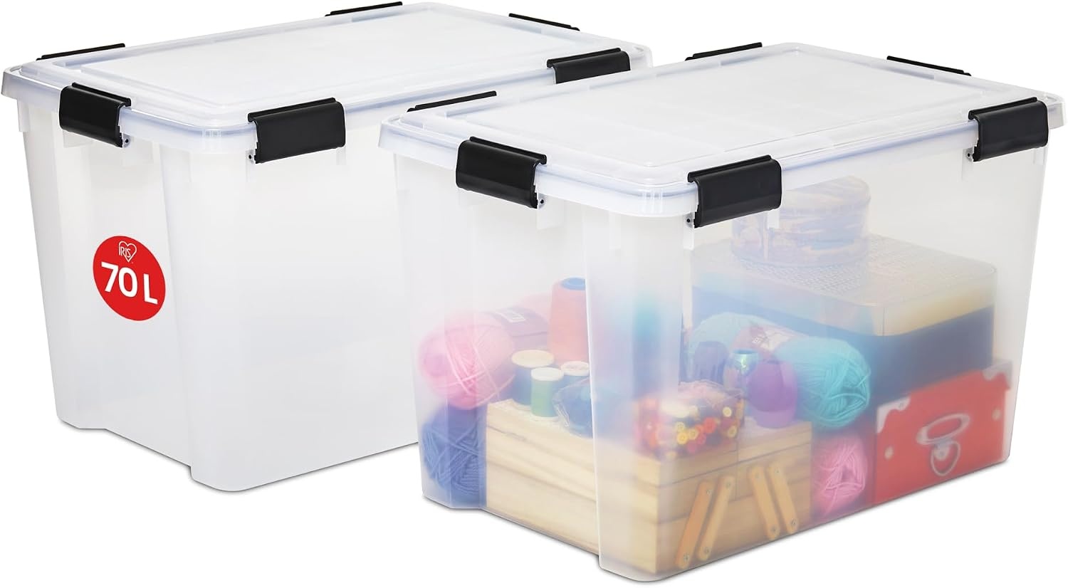 Iris Ohyama Luchtdichte Opbergboxen - Set van 2 - 70 Liter - Transparant