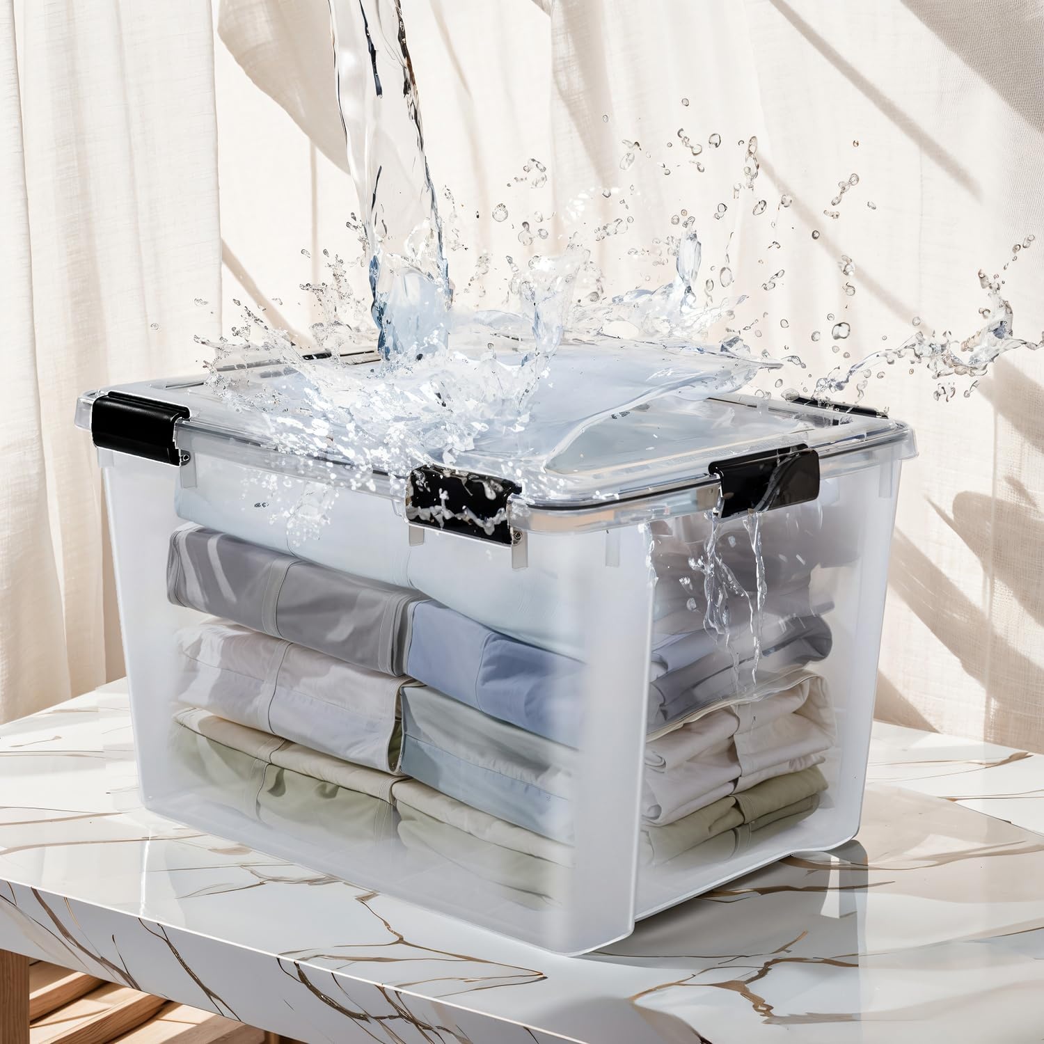 Iris Ohyama Luchtdichte Opbergboxen - Set van 2 - 70 Liter - Transparant