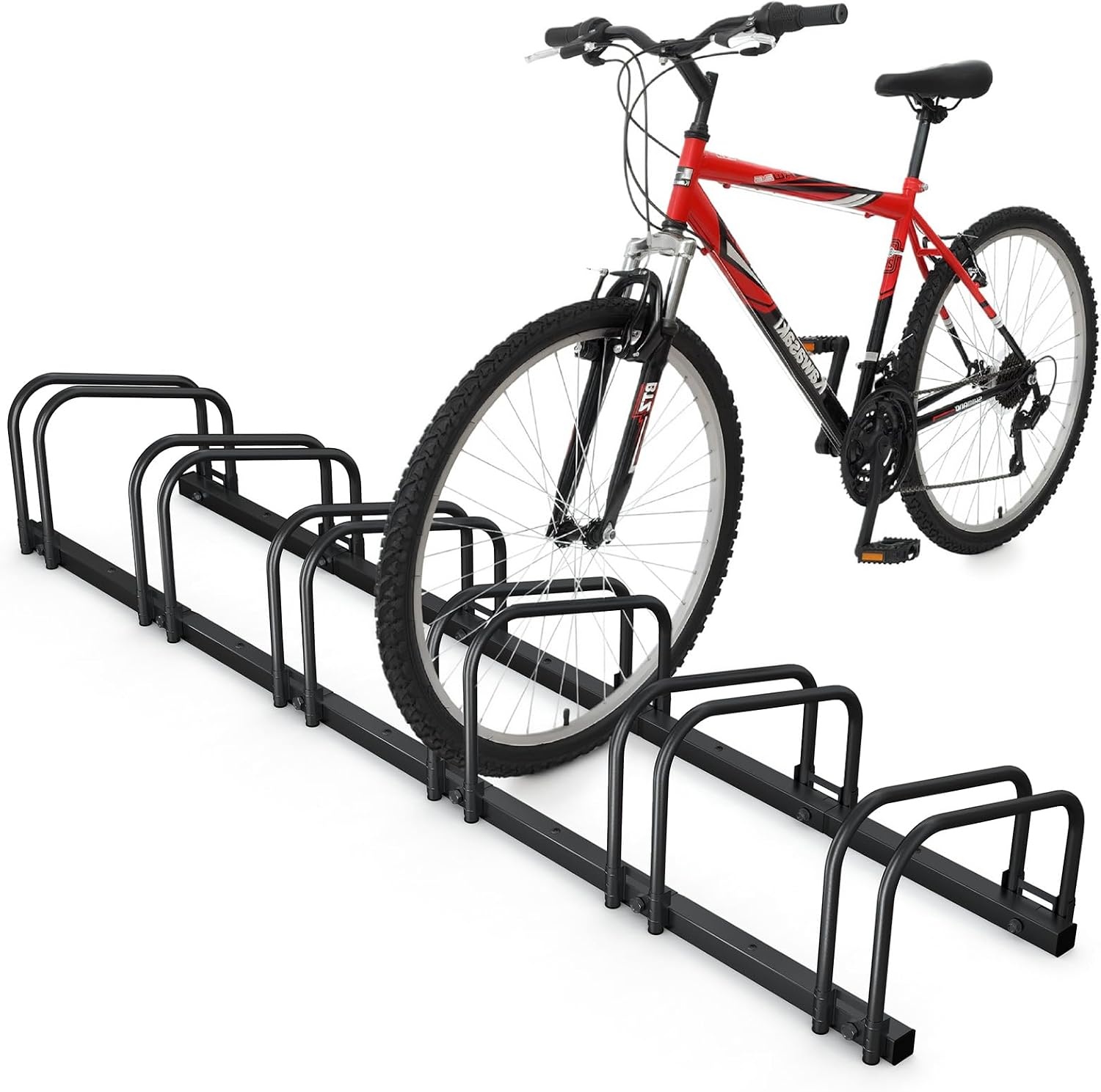 VOUNOT Fietsenrek voor 6 fietsen - Zwart - 160 x 32 x 26,5 cm