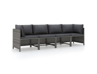 vidaXL Tuinbank 4-zits met kussens poly rattan grijs