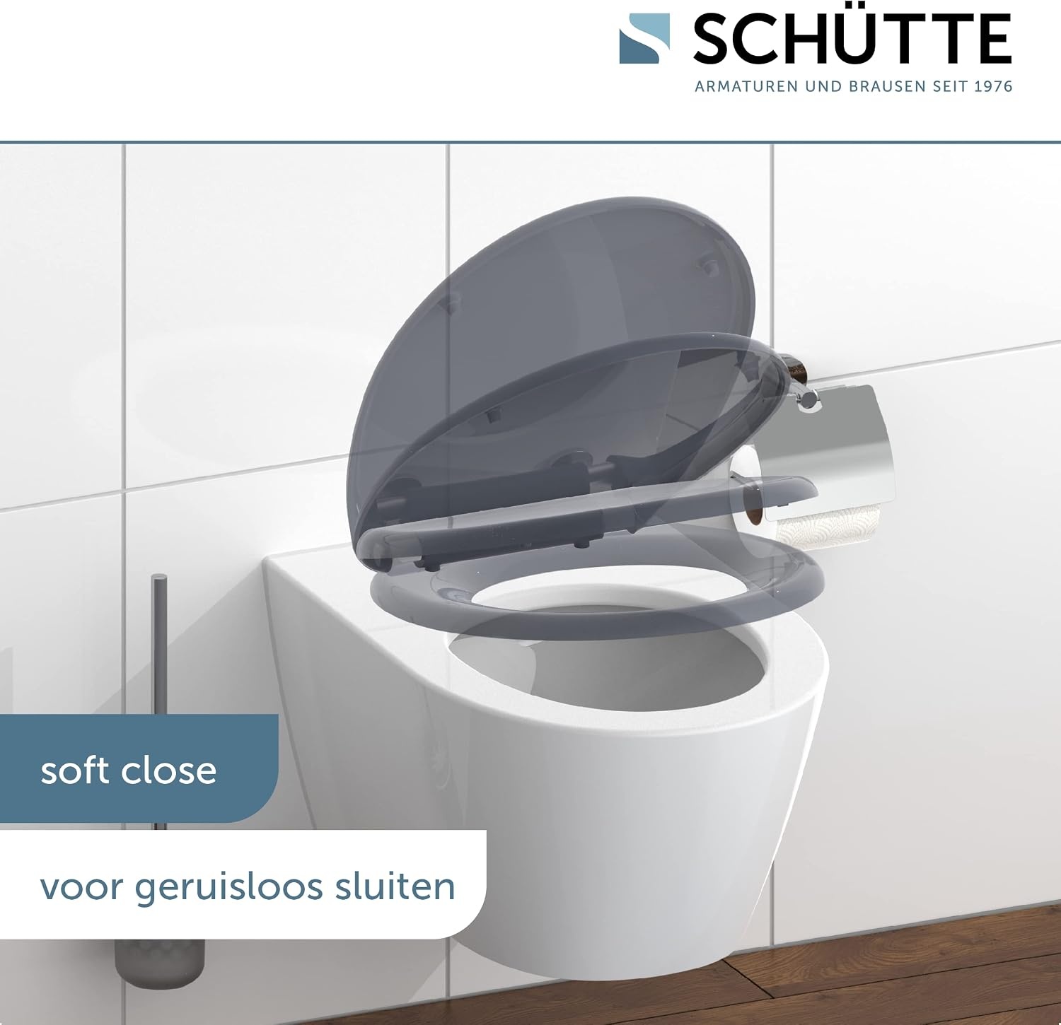 SCHÜTTE Wc-bril Anthraciet met automatische sluiting, toiletdeksel met snelsluiting voor eenvoudige reiniging, Duroplast wc-deksel (max. belasting van de wc-bril 150 kg)