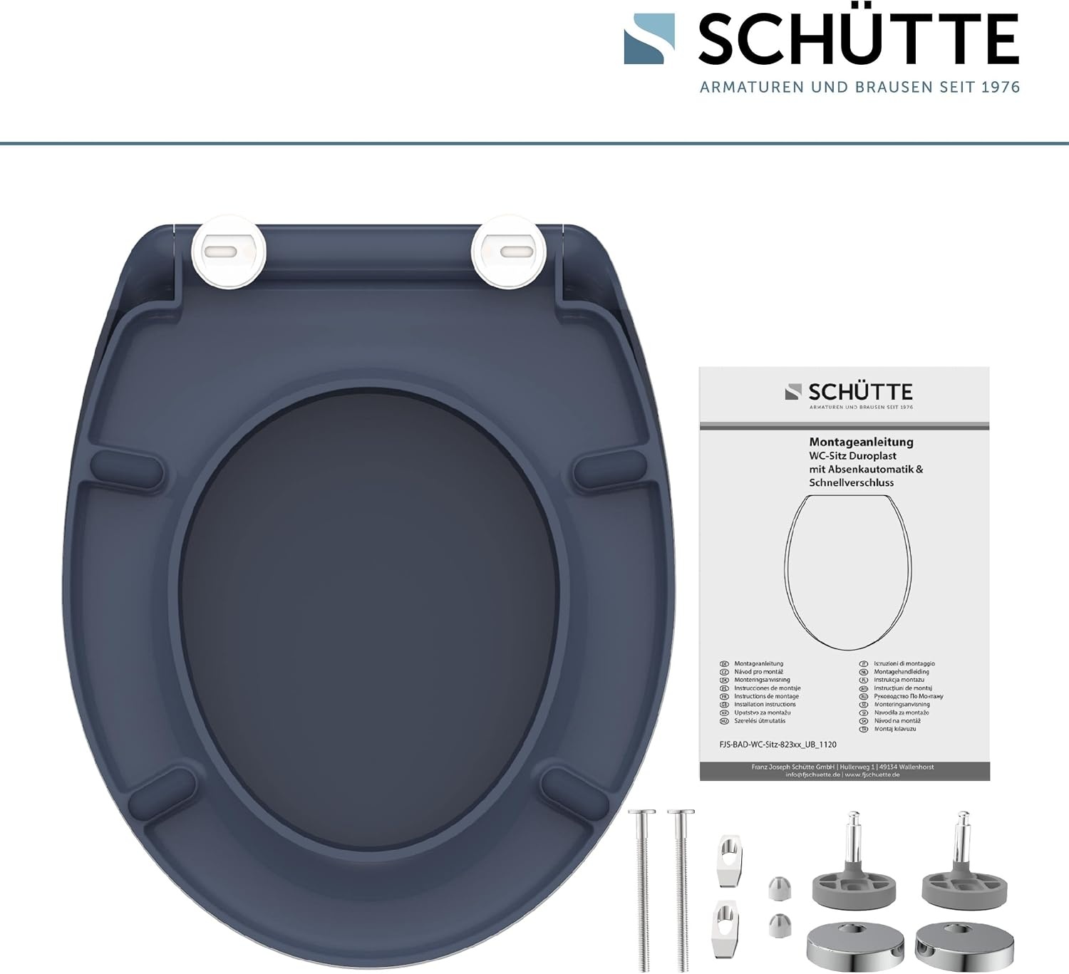 SCHÜTTE Wc-bril Anthraciet met automatische sluiting, toiletdeksel met snelsluiting voor eenvoudige reiniging, Duroplast wc-deksel (max. belasting van de wc-bril 150 kg)