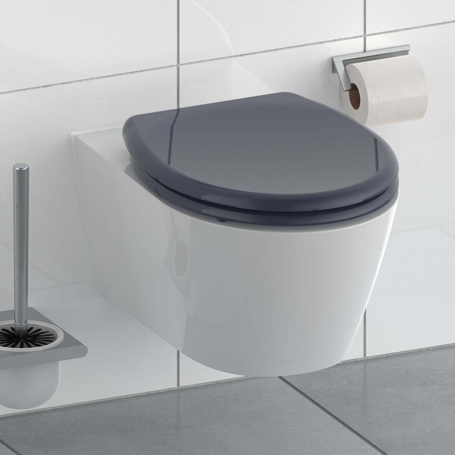 SCHÜTTE Wc-bril Anthraciet met automatische sluiting, toiletdeksel met snelsluiting voor eenvoudige reiniging, Duroplast wc-deksel (max. belasting van de wc-bril 150 kg)