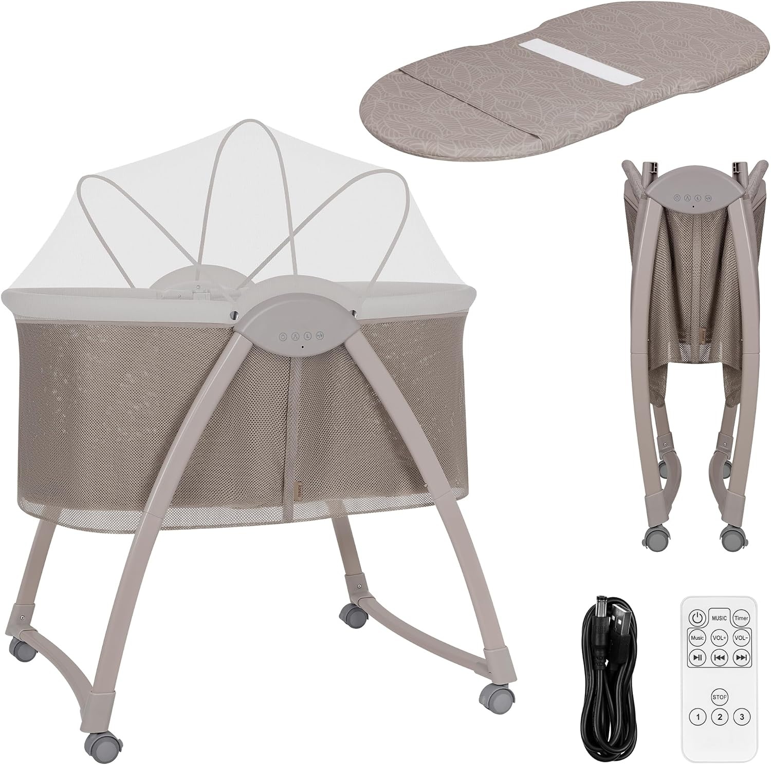 Lionelo Gaya Elektrische Babywieg - Lattebeige - 93 x 68 x 81 cm