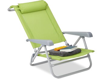 Relaxdays Opvouwbare Ligstoel Groen - Campingstoel met Hoofdsteun en Flessenopener