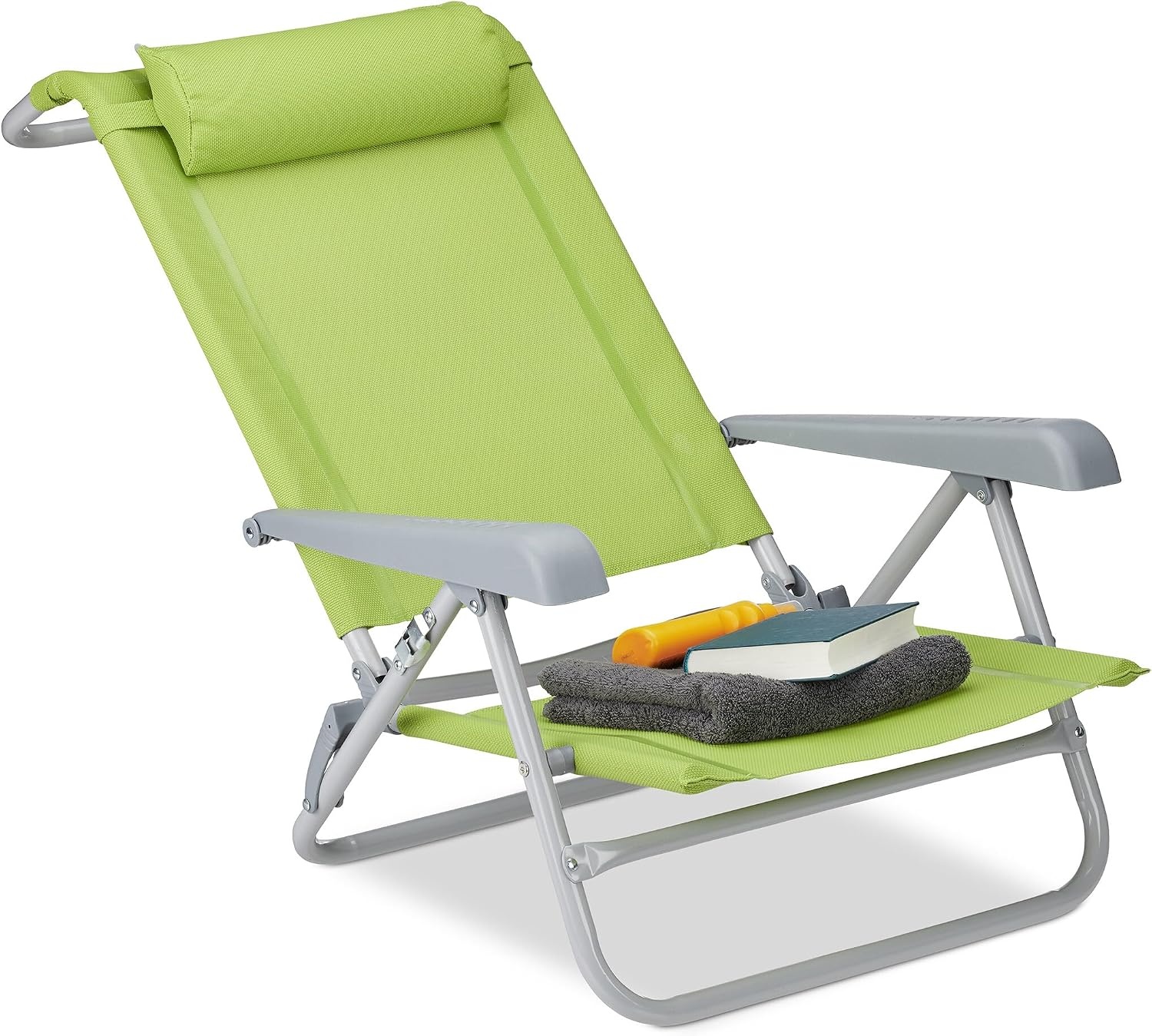 Relaxdays Opvouwbare Ligstoel Groen - Campingstoel met Hoofdsteun en Flessenopener