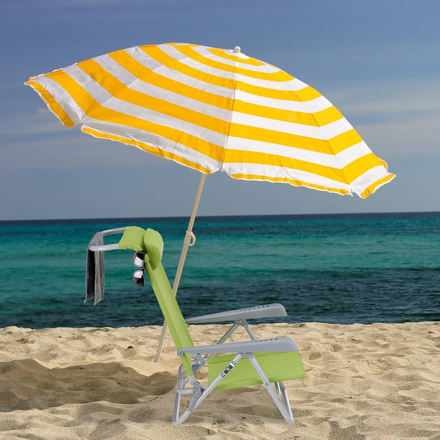 Relaxdays Opvouwbare Ligstoel Groen - Campingstoel met Hoofdsteun en Flessenopener