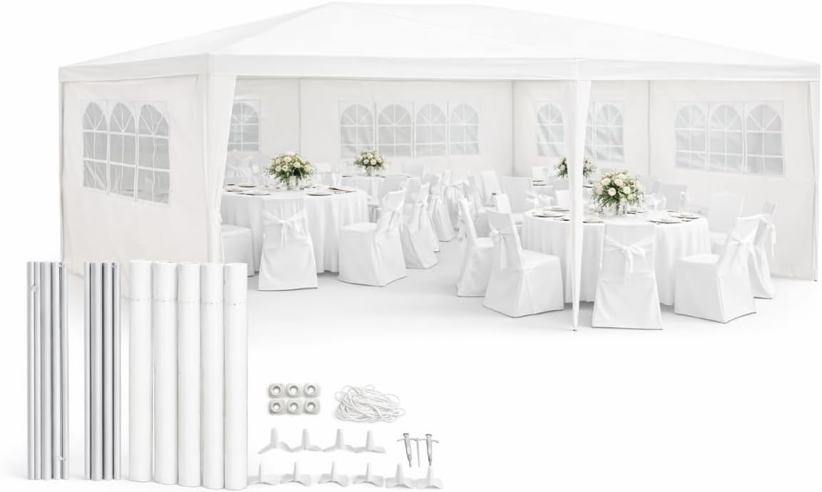 Kinzo Partytent 3x6 m - Tent Paviljoen voor 70 Personen - Tuinpaviljoen met 6 Zijwanden - Tuintent met Nokhoogte 2.5m - Feesttent Waterdicht en UV Bestendig - Wit