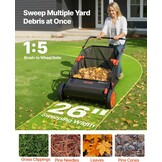 VEVOR Handmatige Gazonveger 66 cm - 26 inch Blad- en Grasverzamelaar met 7 cu. ft. Opvangzak - Zwart/Oranje
