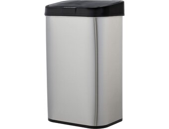 Amazon Basics Afvalbak, 60 liter, rechthoekig, roestvrij staal, met handsfree-bewegingssensor, zwart, zilver