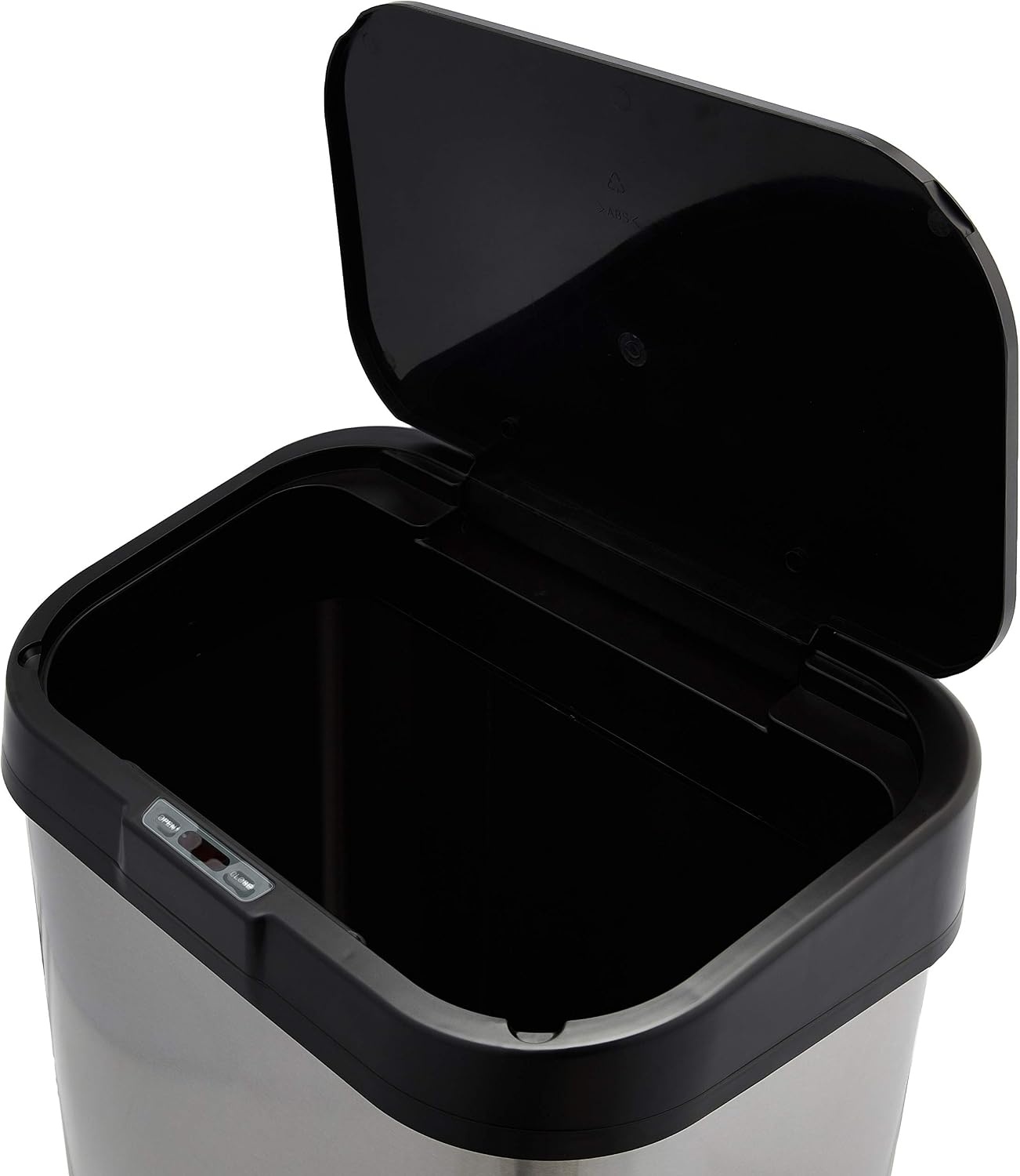 Amazon Basics Afvalbak, 60 liter, rechthoekig, roestvrij staal, met handsfree-bewegingssensor, zwart, zilver