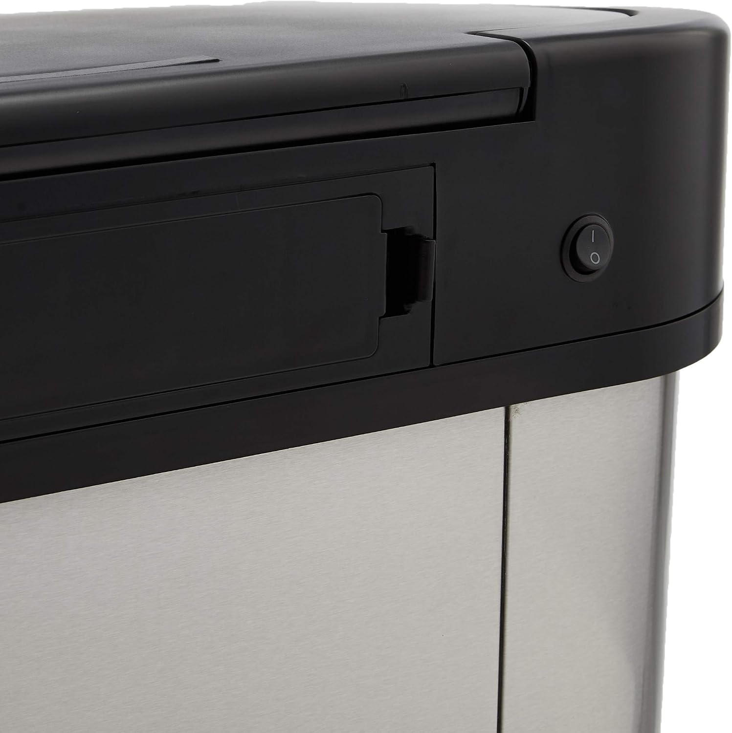 Amazon Basics Afvalbak, 60 liter, rechthoekig, roestvrij staal, met handsfree-bewegingssensor, zwart, zilver