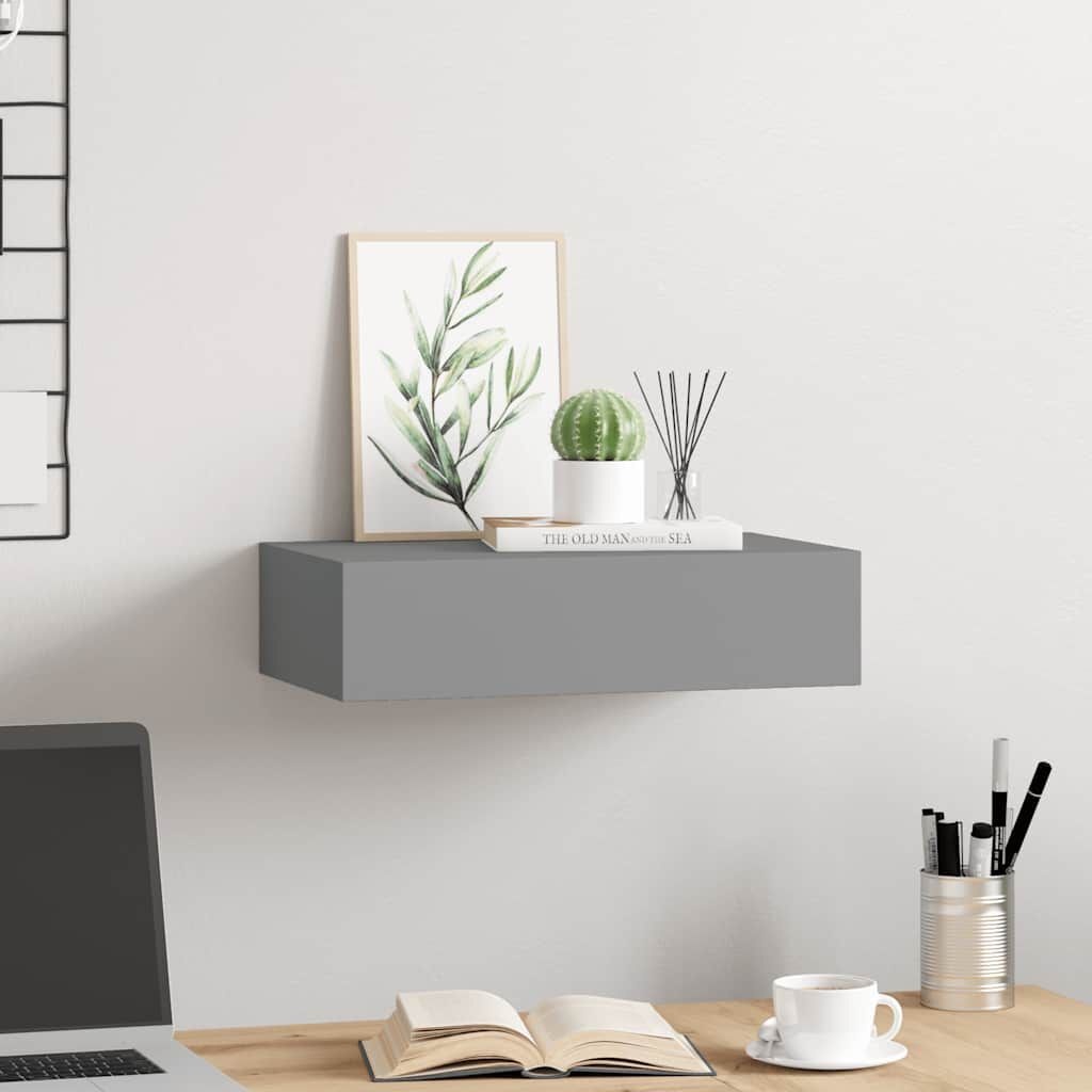 Wandschap met Lade 40 cm Grijs MDF - 83% Korting