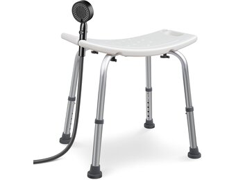 VOUNOT Douchekruk, in hoogte verstelbaar, 38 tot 52 cm, ergonomische douchestoel met antislip voeten, voor ouderen, badstoel, maximale belasting 136 kg, wit