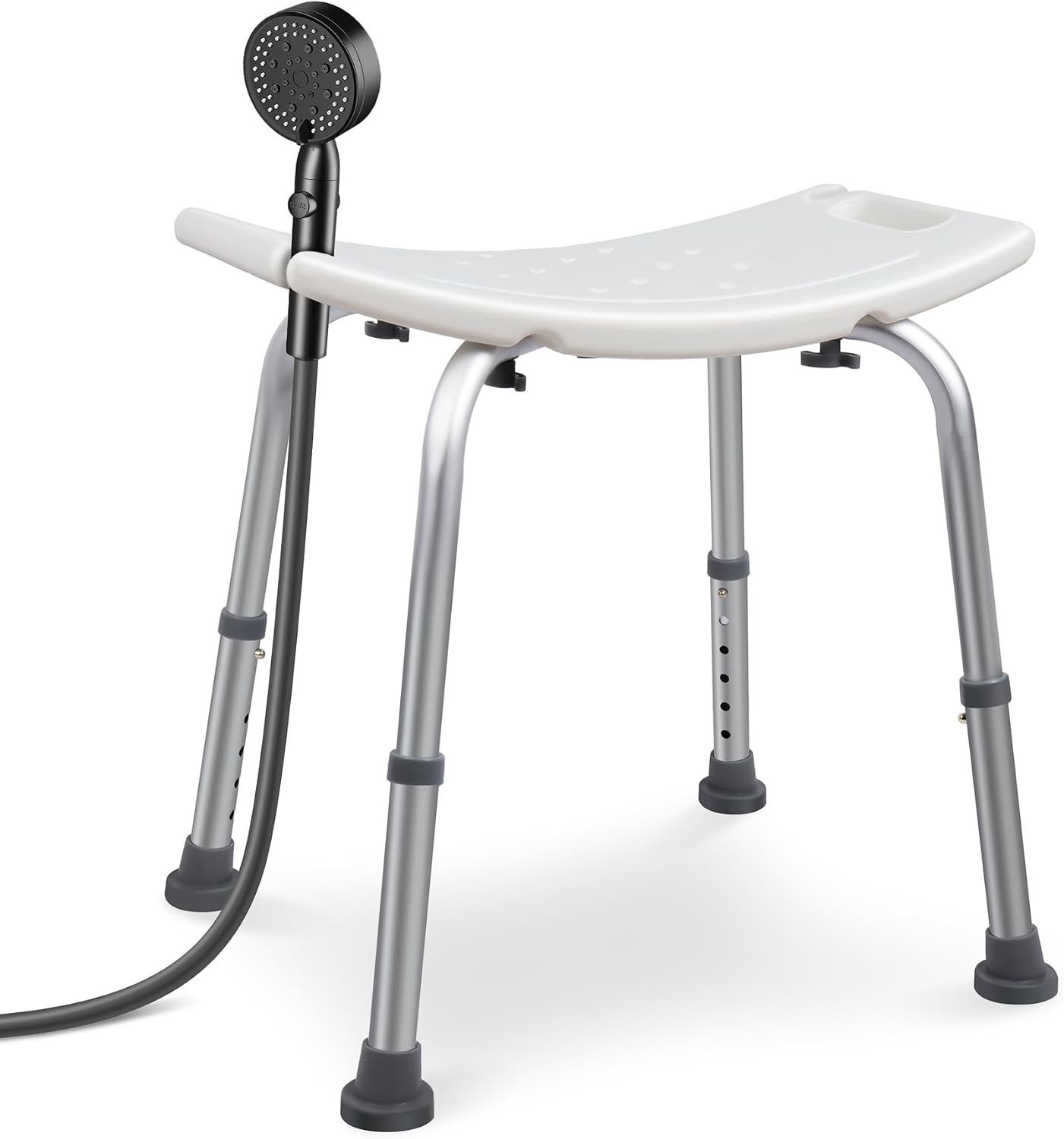 VOUNOT Douchekruk, in hoogte verstelbaar, 38 tot 52 cm, ergonomische douchestoel met antislip voeten, voor ouderen, badstoel, maximale belasting 136 kg, wit