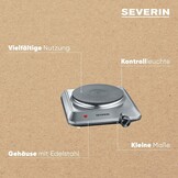SEVERIN Compacte Kookplaat 18 cm - 1500W - RVS/Zwart