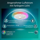 Philips Amigo Plafondventilator LED, Gebogen Bladen in Veilige Dubbele Behuizing, 48 cm Diam., 4400 L, Full-color, Instelbaar Wit Licht 2700 K tot 6500 K, 6 Ventilatorsn., Incl Afstandsbediening, Wit
