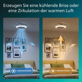 Philips Amigo Plafondventilator LED, Gebogen Bladen in Veilige Dubbele Behuizing, 48 cm Diam., 4400 L, Full-color, Instelbaar Wit Licht 2700 K tot 6500 K, 6 Ventilatorsn., Incl Afstandsbediening, Wit