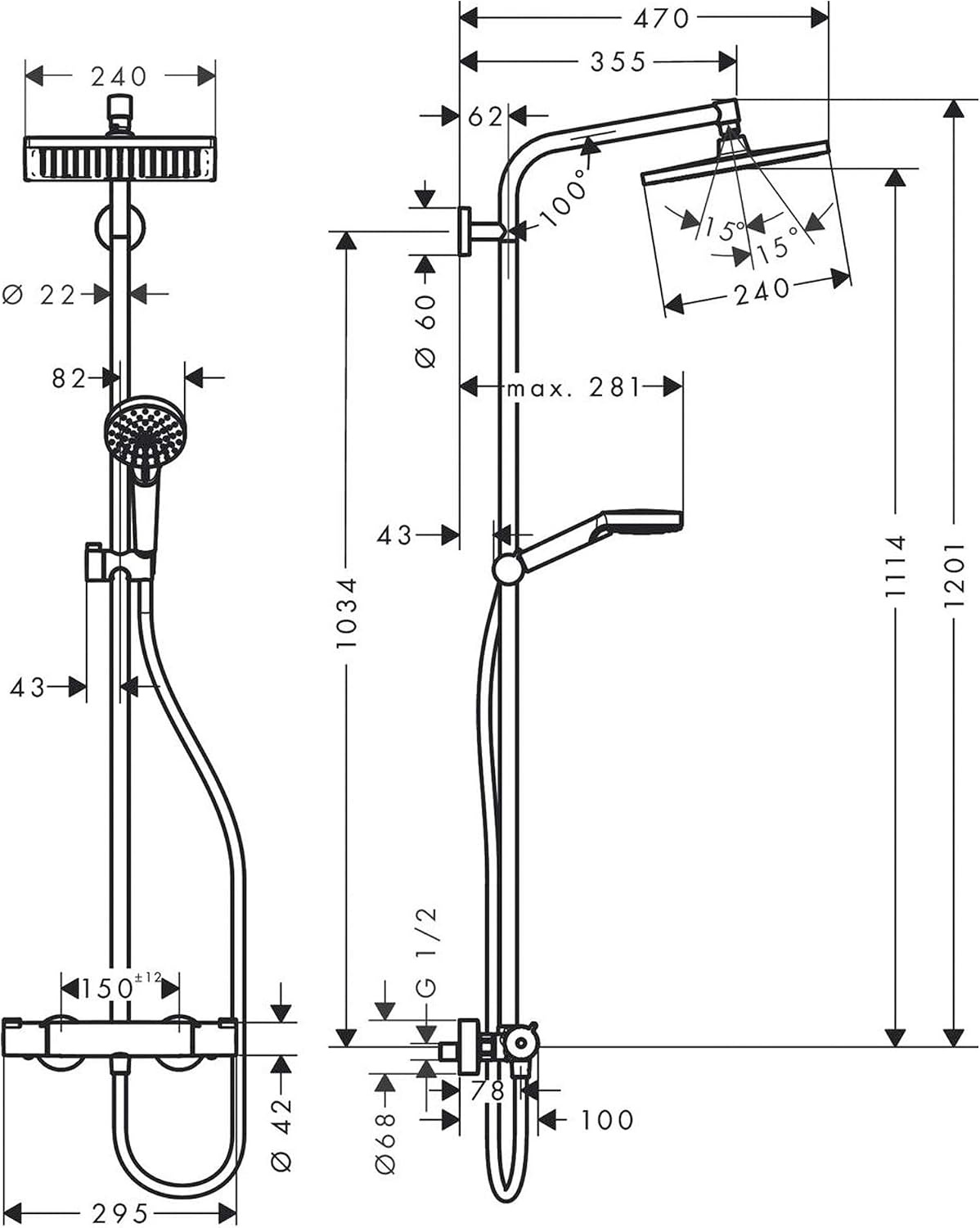 Hansgrohe Crometta E 240 Douchesysteem met Thermostaat - 240 mm - Chroom