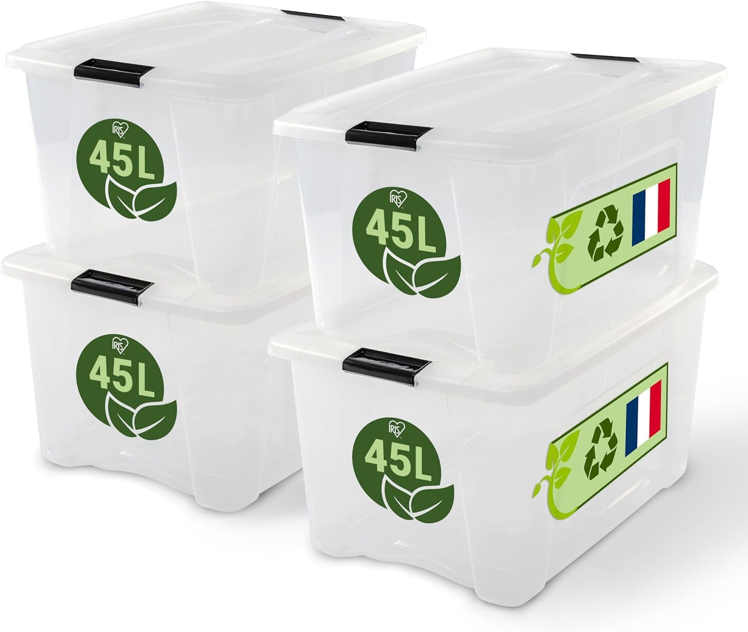 Iris Ohyama Opbergbox met deksel 45 liter - Transparant - Set van 4 stuks