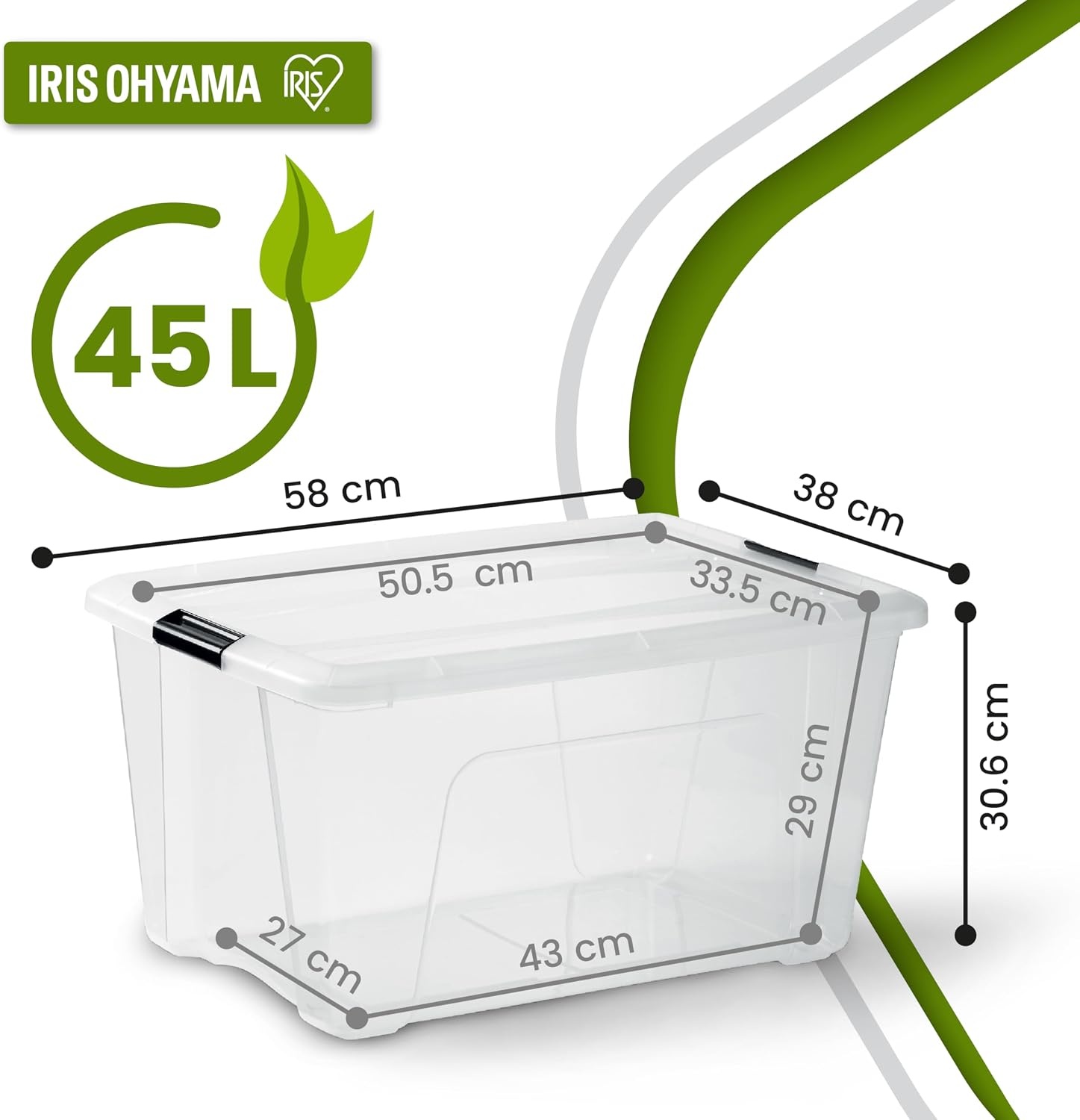 Iris Ohyama Opbergbox met deksel 45 liter - Transparant - Set van 4 stuks