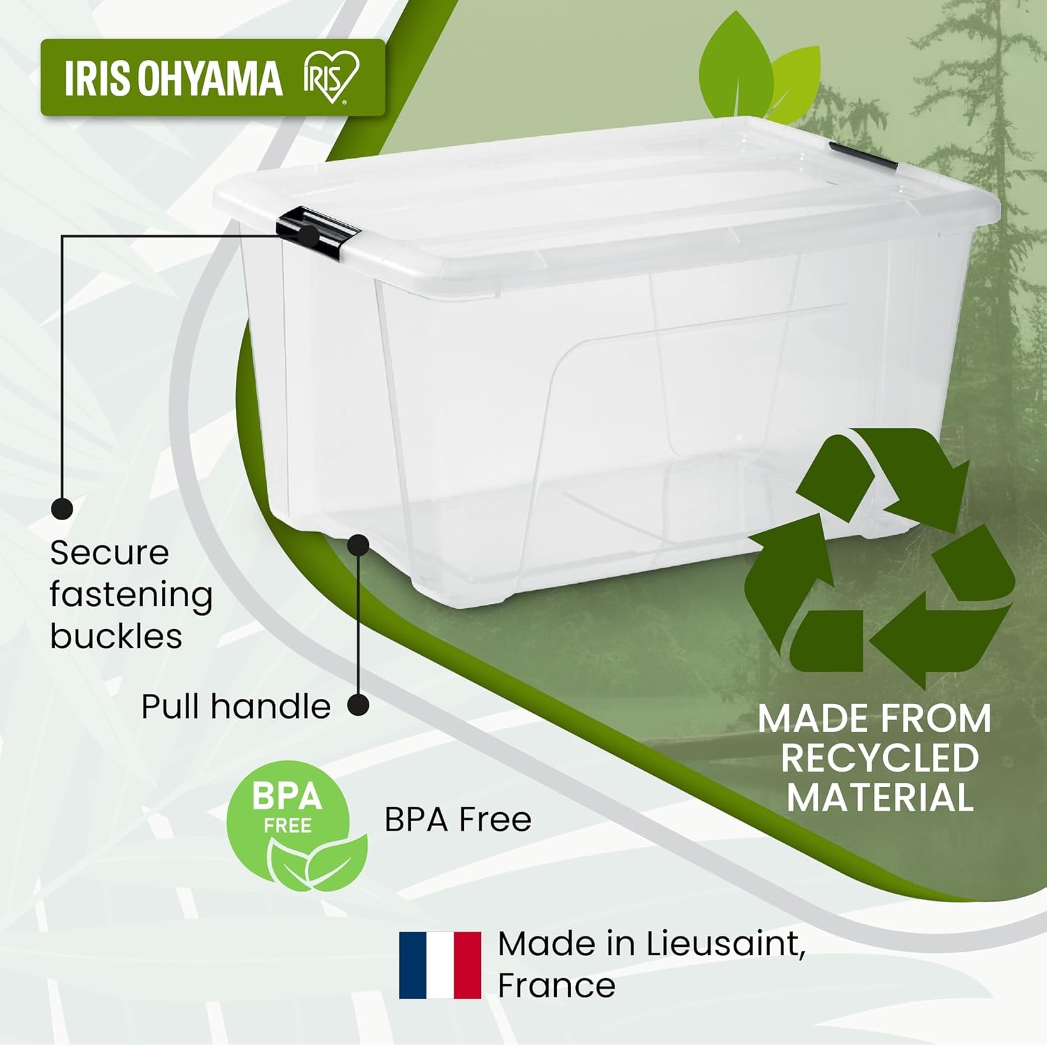 Iris Ohyama Opbergbox met deksel 45 liter - Transparant - Set van 4 stuks