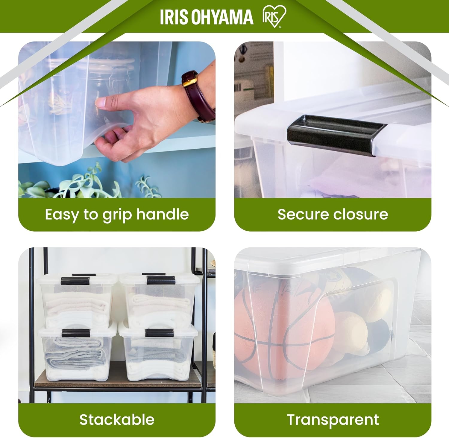 Iris Ohyama Opbergbox met deksel 45 liter - Transparant - Set van 4 stuks