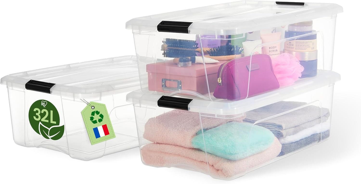 Iris Ohyama Opbergbox met deksel 45 liter - Transparant - Set van 4 stuks