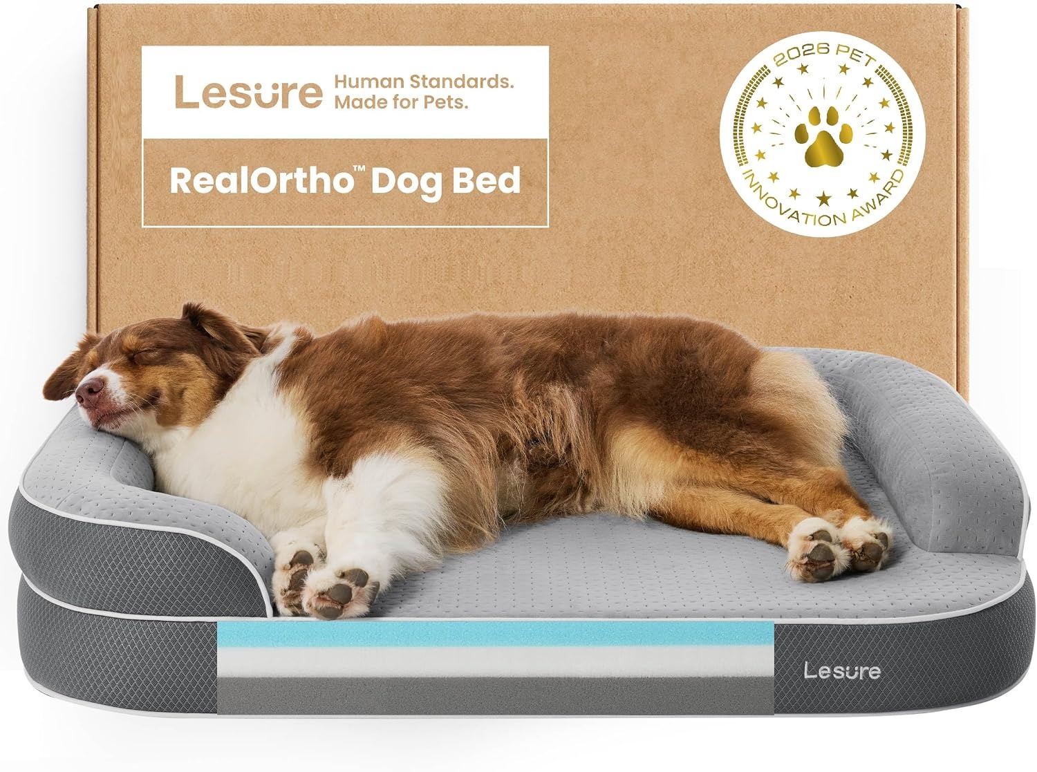 LE SURE RealOrtho™ traagschuim hondenbed groot - orthopedische hondenbank