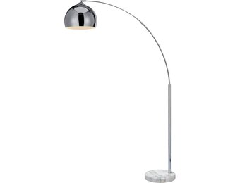 Teamson Home Arquer Booglamp Vloerlamp - Chroom Afwerking Lampenkap - Wit Marmer Baseren