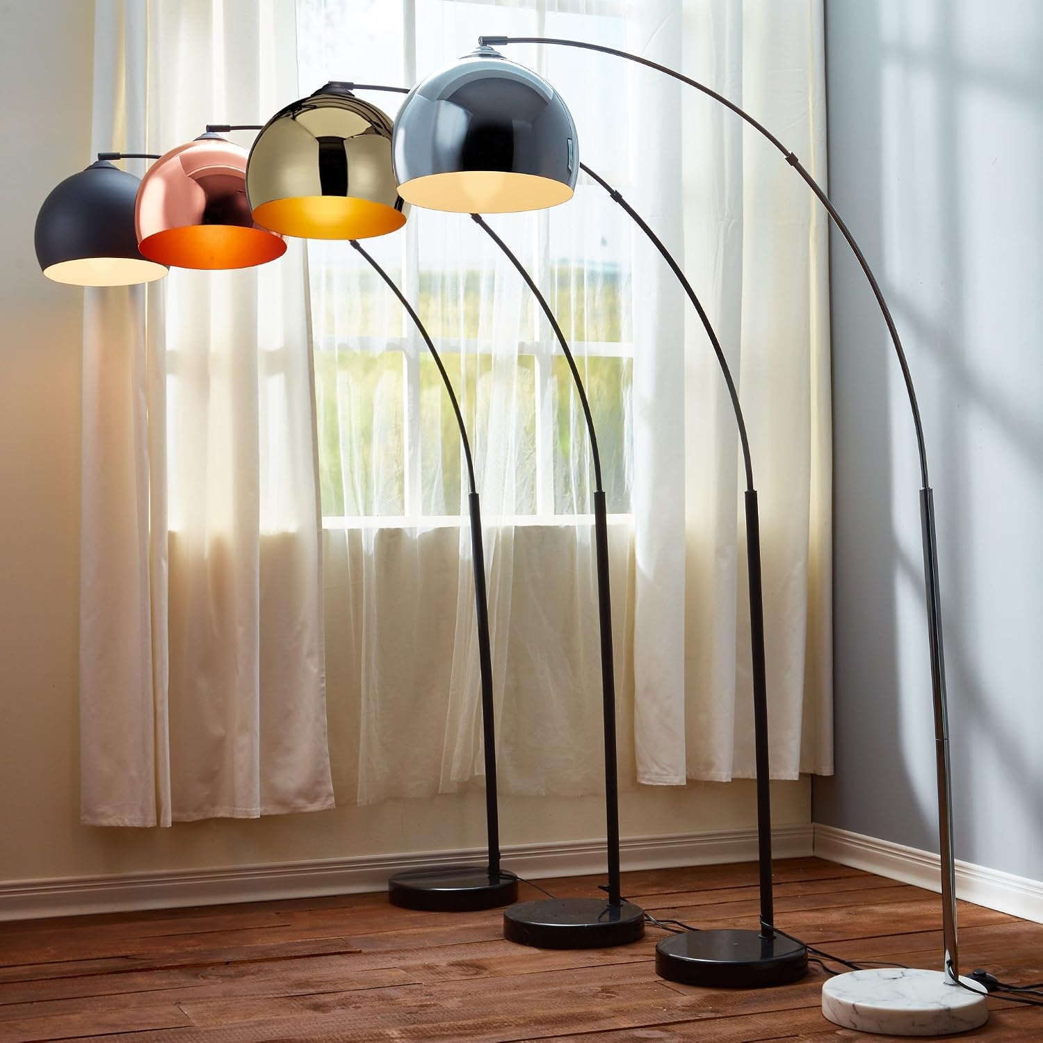 Teamson Home Arquer Booglamp Vloerlamp - Chroom Afwerking Lampenkap - Wit Marmer Baseren