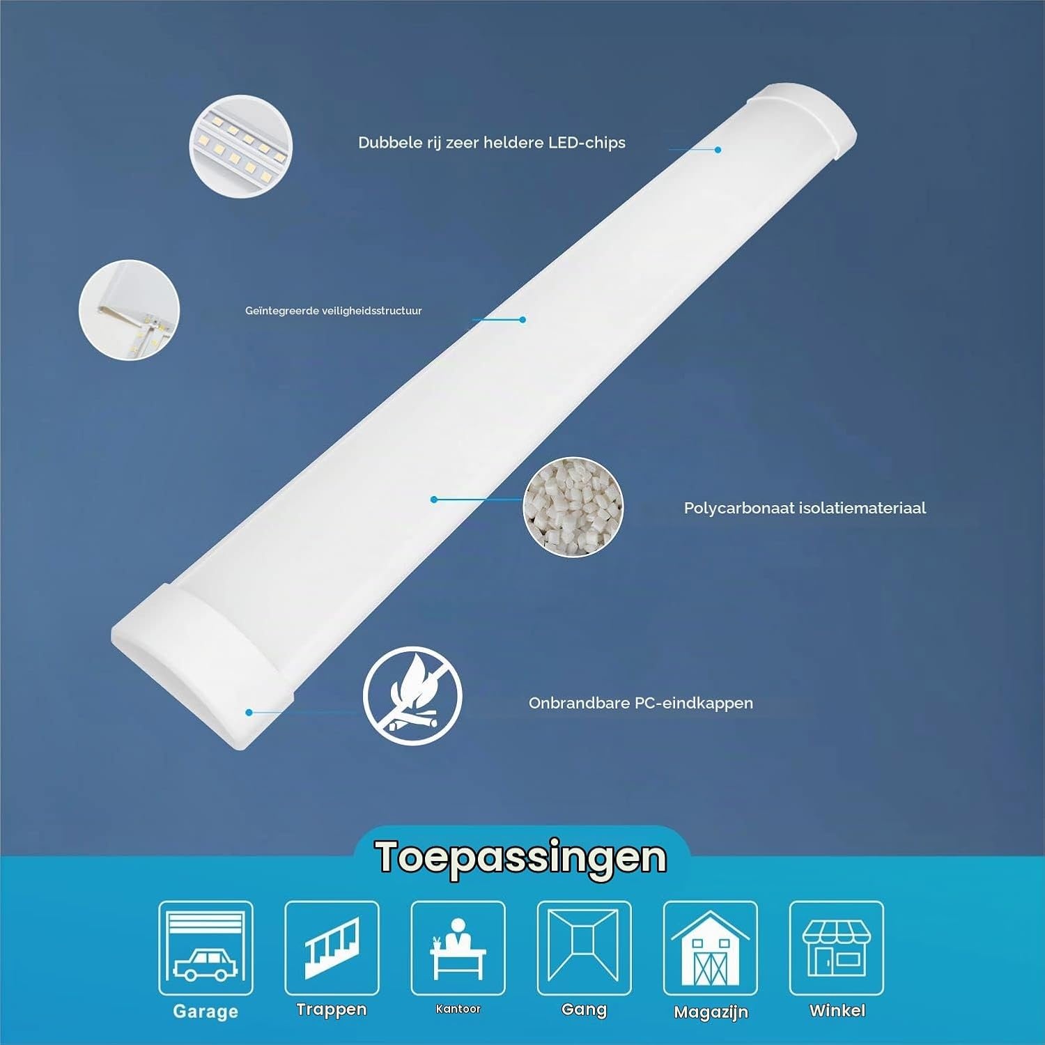 Lot van 2 Neon LED 120cm, LED Strip 32W 3550LM 6500K, LED Tube voor garage, magazijn, parking, kantoor, werkplaats, keukenverlichting.