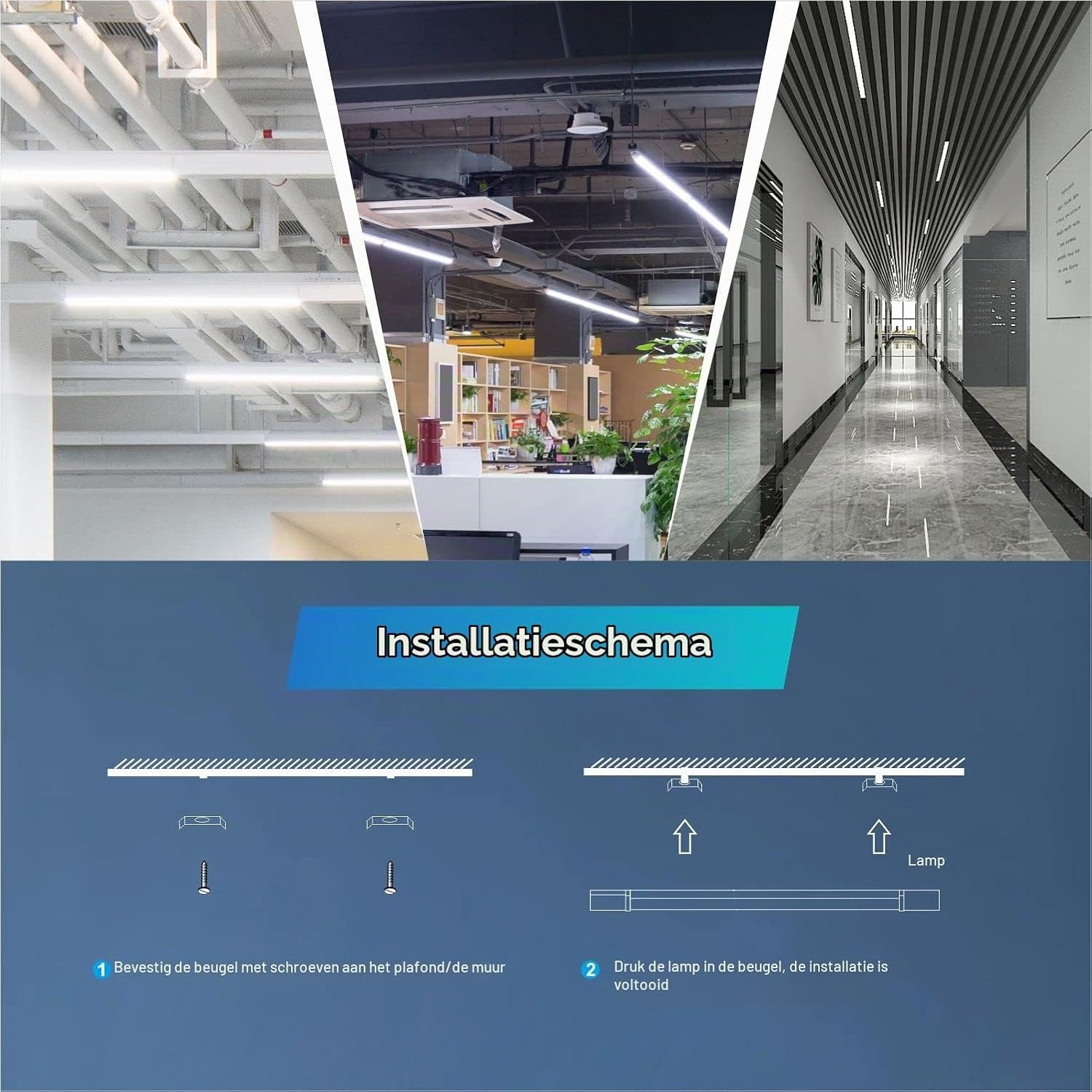 Lot van 2 Neon LED 120cm, LED Strip 32W 3550LM 6500K, LED Tube voor garage, magazijn, parking, kantoor, werkplaats, keukenverlichting.