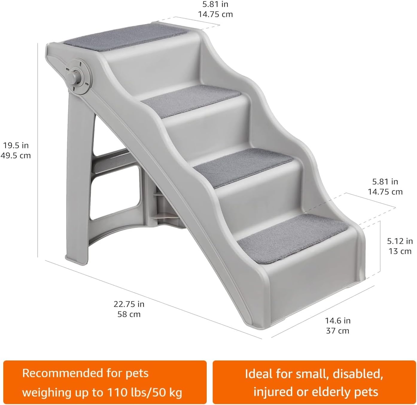 Amazon Basics Opvouwbare Huisdierentrap 3-Treden - 60,7 x 40,9 x 50,2 cm - Grijs