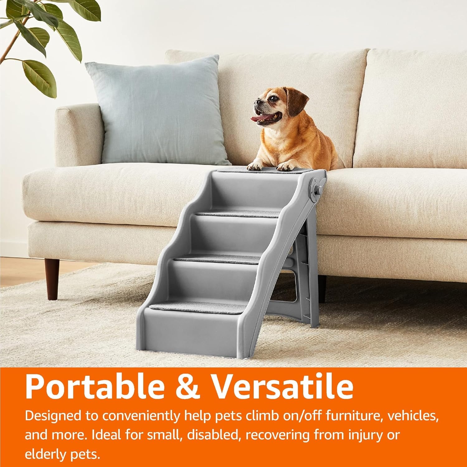 Amazon Basics Opvouwbare Huisdierentrap 3-Treden - 60,7 x 40,9 x 50,2 cm - Grijs
