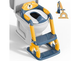 KYYOKE Kindertoiletbril met Trapje - Verstelbare Potjestrainer - Blauw/Geel