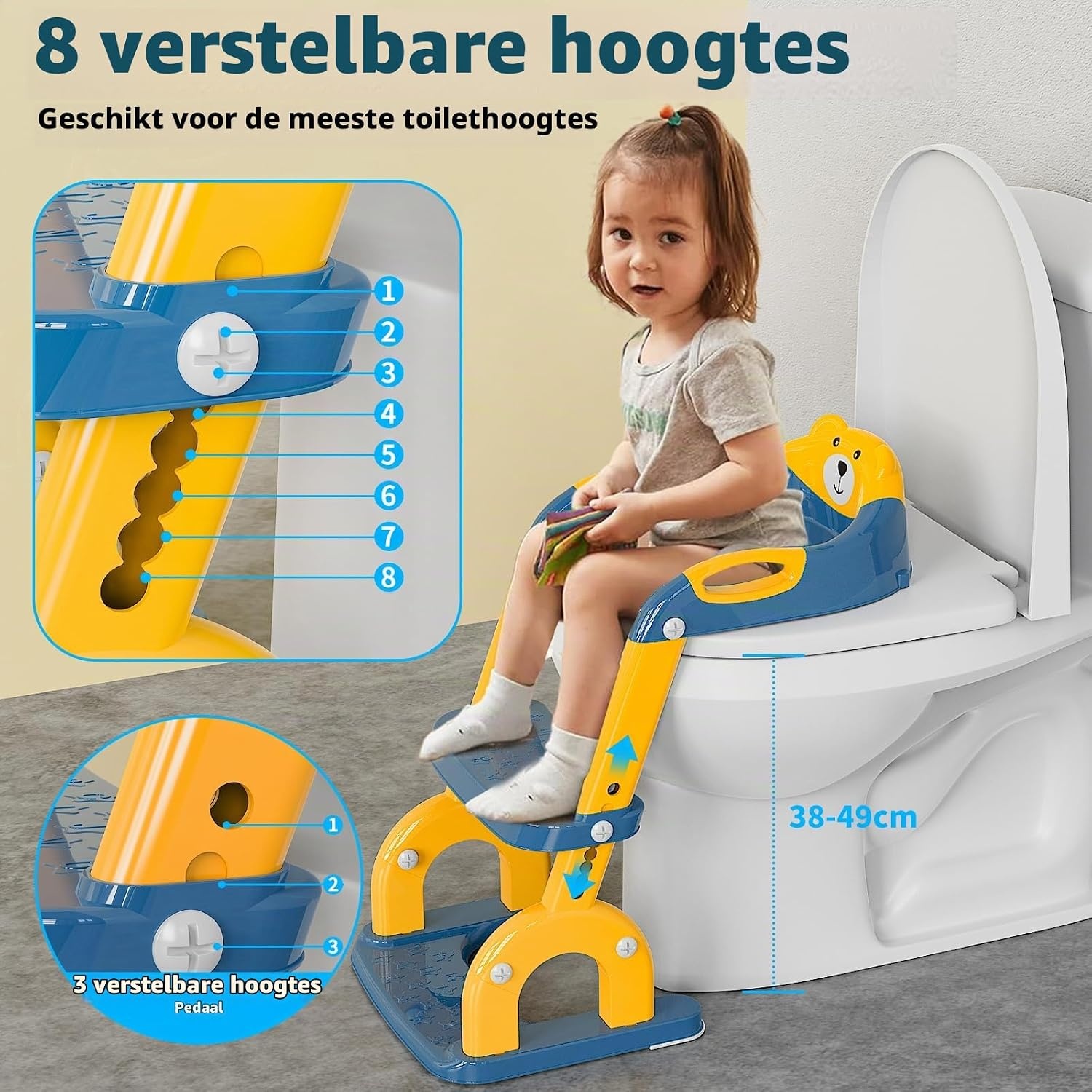 KYYOKE Kindertoiletbril met Trapje - Verstelbare Potjestrainer - Blauw/Geel