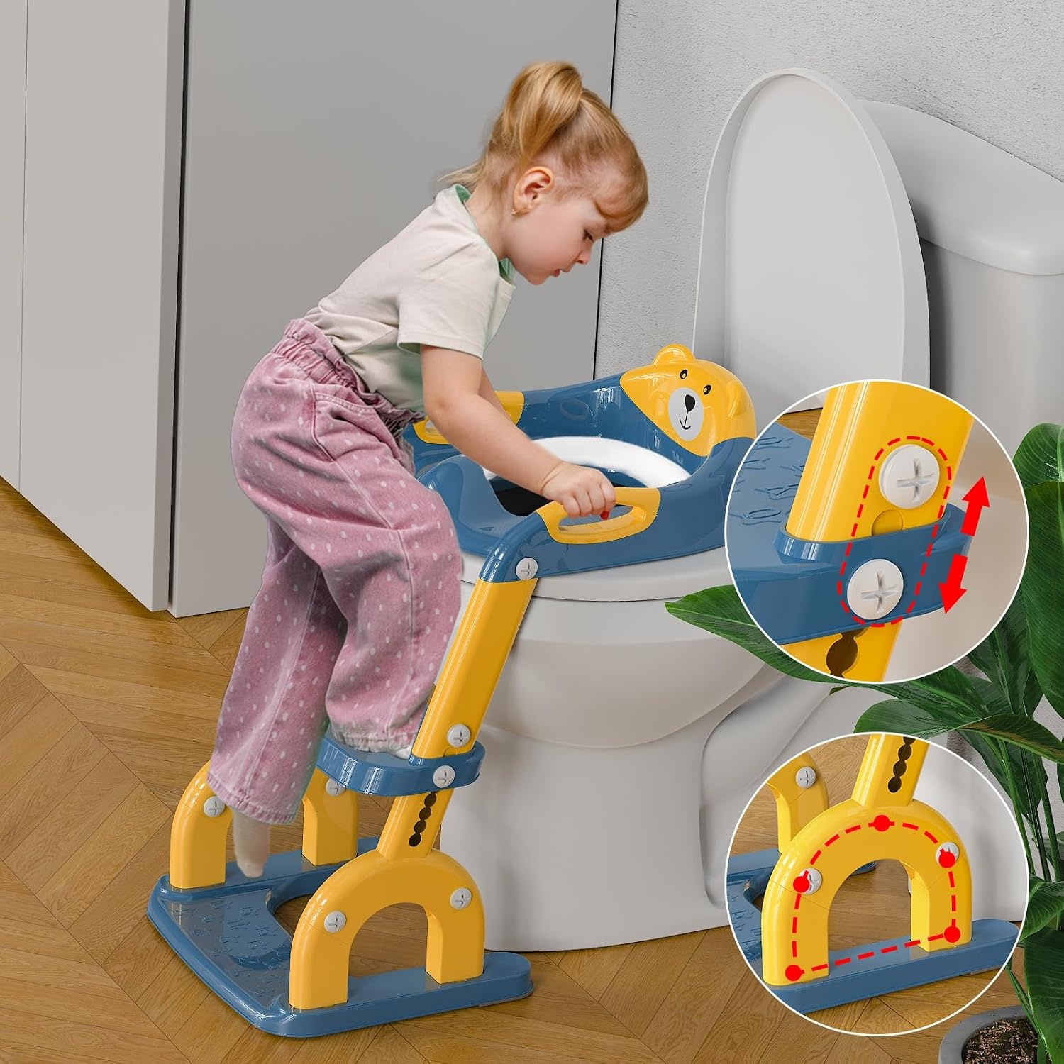 KYYOKE Kindertoiletbril met Trapje - Verstelbare Potjestrainer - Blauw/Geel