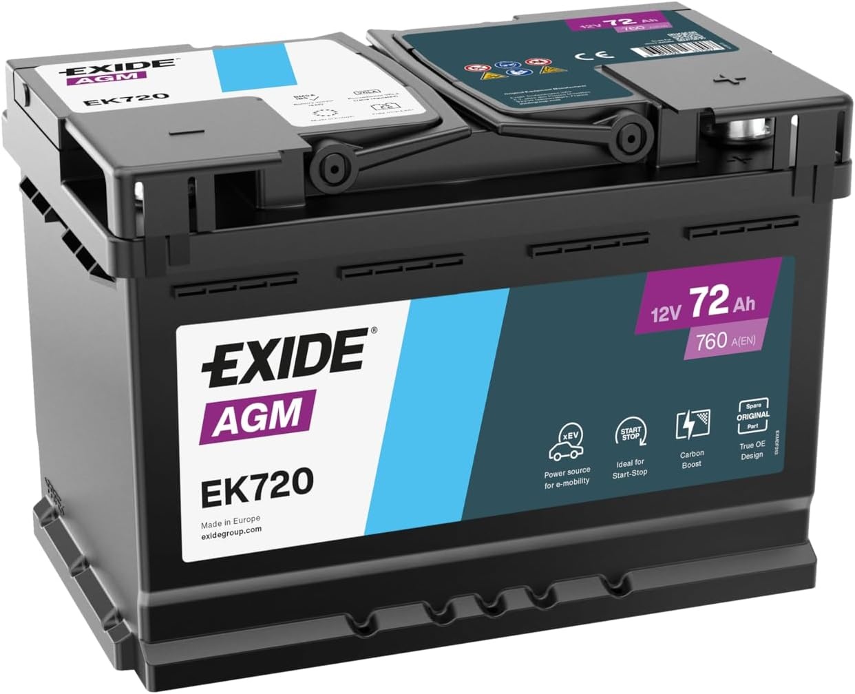 Exide EK720 AGM Autoaccu 72Ah 760A - 278x175x190 mm