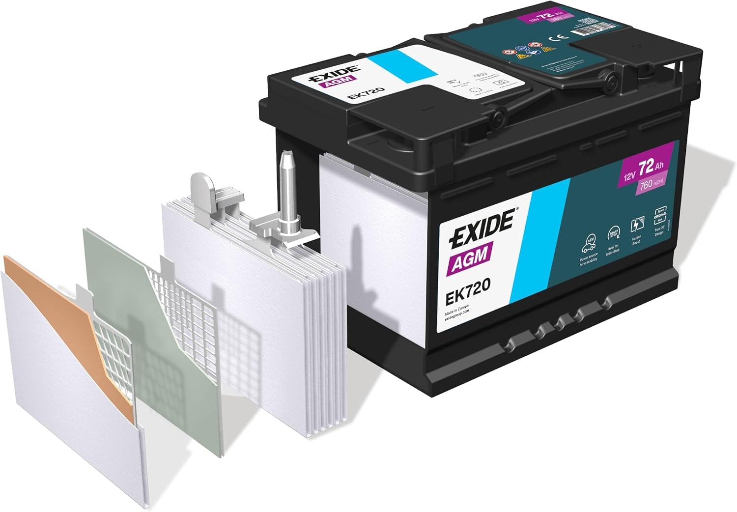 Exide EK720 AGM Autoaccu 72Ah 760A - 278x175x190 mm