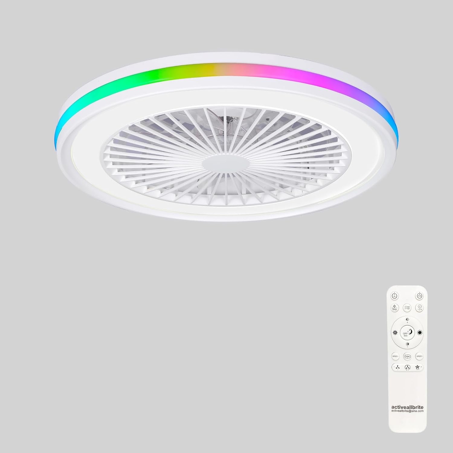 Zenlavia Moderne Deckenventilator met Verlichting, RGB LED, 47 cm, Wit
