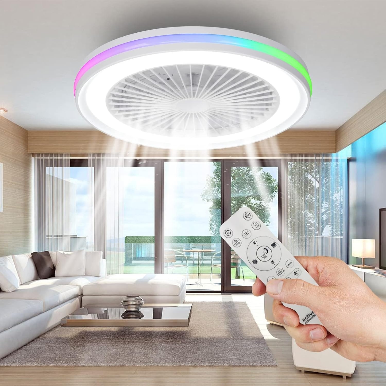 Zenlavia Moderne Deckenventilator met Verlichting, RGB LED, 47 cm, Wit