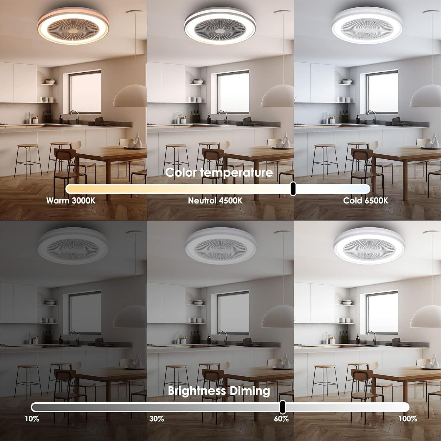 Zenlavia Moderne Deckenventilator met Verlichting, RGB LED, 47 cm, Wit