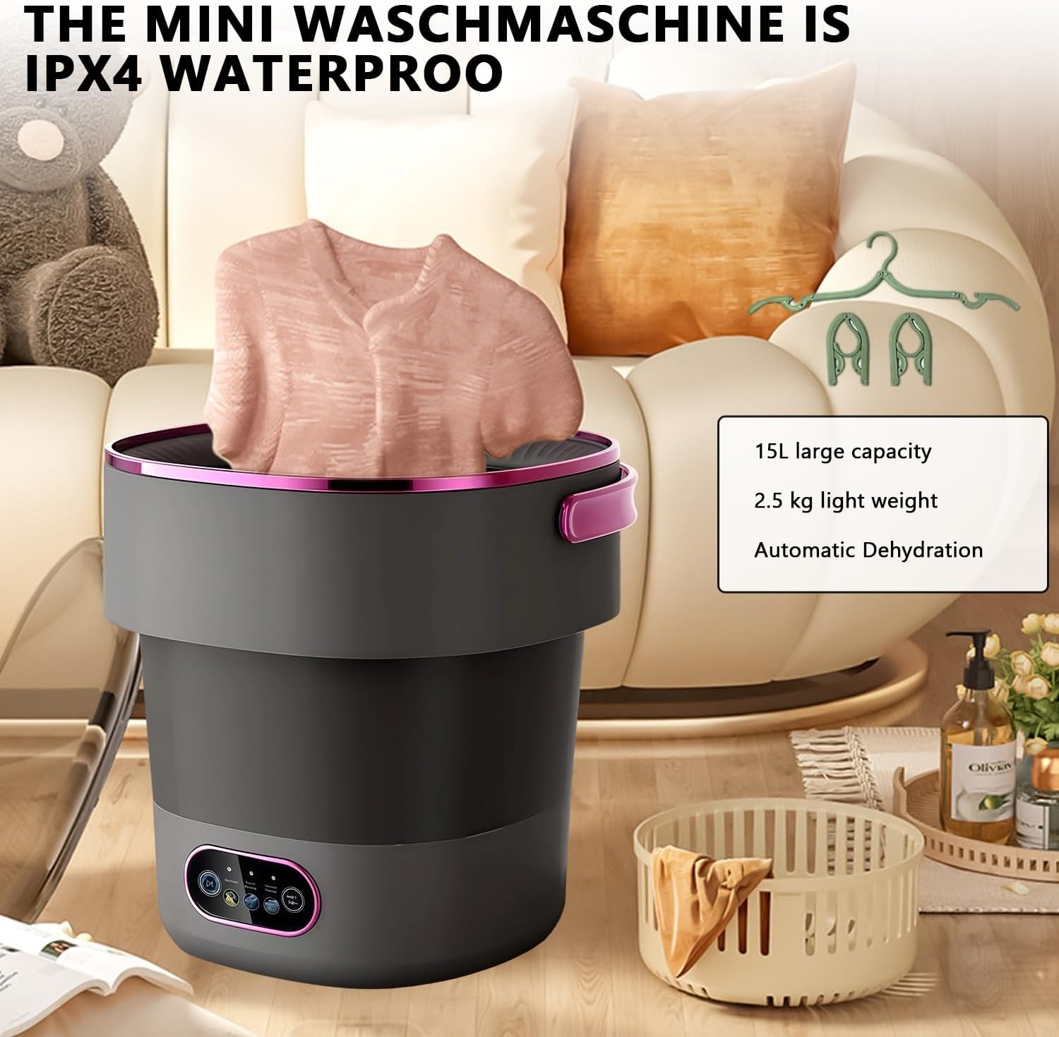 Mini Wasmachine 15L Draagbare Mini-Wasmachine Reiswasmachine